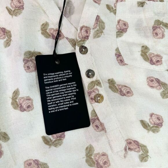 Chaser Top Womens Small cream bloomcore Floral Heirloom Shirttail Blouse NWT - Picture 3 of 9